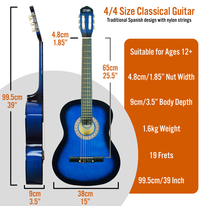3rd Avenue Full Size Classical Guitar Pack Blueburst Classical Guitars